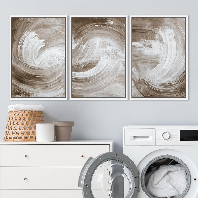 SIGNLEADER Framed Canvas Print Wall Art Set Warm Brown and White Swirl Abstract Illustrations Minimal Decorative Bohemian Nordic for Living Room, Bedroom, Office - 16"x24"x3 WHITE