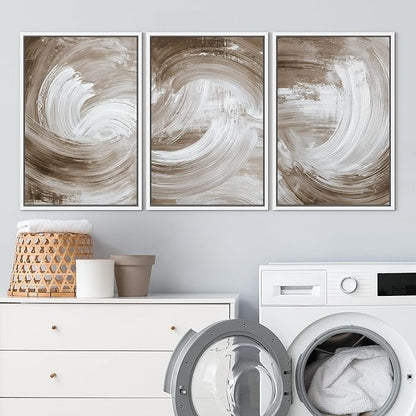 SIGNLEADER Framed Canvas Print Wall Art Set Warm Brown and White Swirl Abstract Illustrations Minimal Decorative Bohemian Nordic for Living Room, Bedroom, Office - 16"x24"x3 WHITE