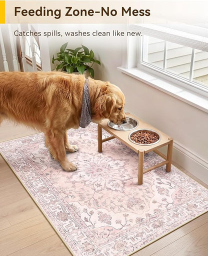 RELEANY Area Rugs 2'x3' Kitchen Rugs Entry Rug Small Rugs for Entryway Kitchen Bathroom Door Mat Indoor Entrance,Washable Non Slip, Pink Greypink Cute