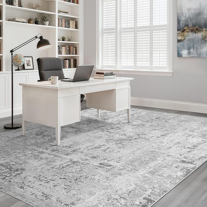 10x12 Area Rug Living Room: Washable Large Neutral Rug Abstract Soft Modern Stain Resistant Indoor Floor Non-Slip Carpet for Bedroom Nursery Kids Office Playroom Dining Room Under Table- Light Gray