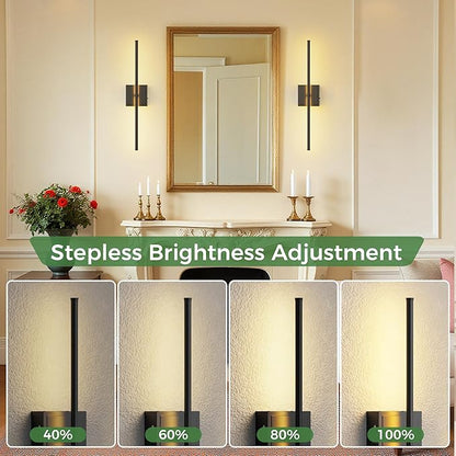 DORESshop Battery Operated Wall Sconces Set of 2, Dimmable Battery Wall Sconce with Remote Control, Black 350°Rotate Rechargeable Sconces, 23.7 Inch Wireless Wall Lights for Bedroom, Living Room
