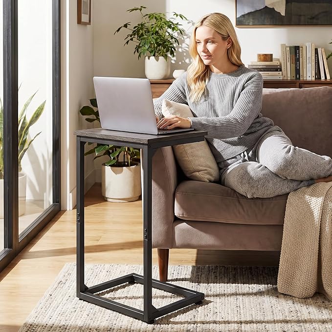 AMHANCIBLE C Shaped End Tables Set of 2, Couch Side Tables that Slide Under Sofa, TV Trays for Living Room, Bedroom, Small Space, Dark Grey HET02BDG