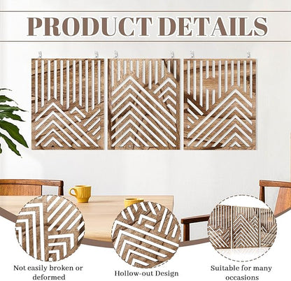 3pcs Wooden Wall Art, Mountain Decor Single Line Minimalist Decors Mountain Wall Art, Abstract Mountain Line Wood Wall Decor Hanging for Living Room Bedroom Bathroom Home Decors (Walnut Brown)