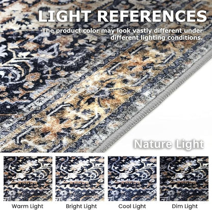 KOZYFLY Boho Area Rug 3x5 Ft Rugs for Entryway Washable Entry Rug Non Slip Door Mat Indoor Entrance Gold/Orange/Navy Printed Faux Wool Vintage Kitchen Rug Throw Rugs for Entrance