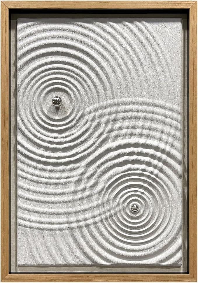 BrightA Modern Wave Texture Wood Wall Art with Silver Metal Sphere, Light Gray 3D Carved Panel for Living Room Bedroom Office Decor 27.5"x39.4"