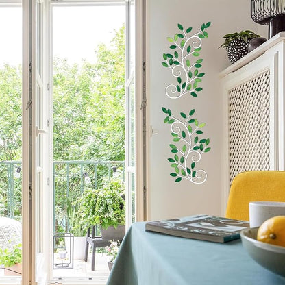 ESTART 2 Pieces Metal Tree Leaf Wall Decor Vine Olive Branch Leaf Wall Art Ornament Wall Hanging Sign for above Door, Living Room, Office, Indoor and Outdoor Decoration (Green)
