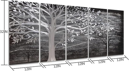 Yihui Arts Metal Tree Wall Decor Hand Grind On Aluminum Modern Abstract Nature Wall Art Contemporary Landscape Pictures for Living Room Bedroom Dinning