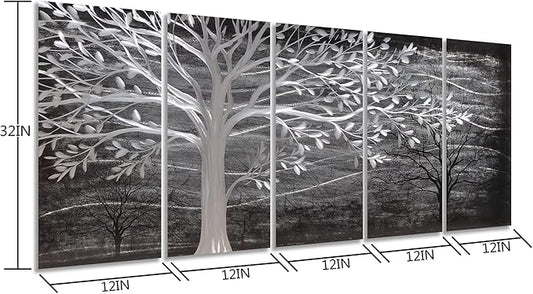 Yihui Arts Metal Tree Wall Decor Hand Grind On Aluminum Modern Abstract Nature Wall Art Contemporary Landscape Pictures for Living Room Bedroom Dinning