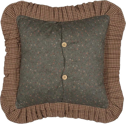 VHC Brands Primitive Bedding Cinnamon Plaid Cotton Patchwork Square Cover Insert Pillow, Dark Olive Green