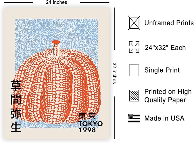 Poster Master Vintage Poster - Pumpkin Forever Print - Tokyo Art - Infinity Dots Art - Chic Gift for Men, Women - Perfect Decor for Living Room, Bedroom, Office, 24x32 Unframed Wall Art