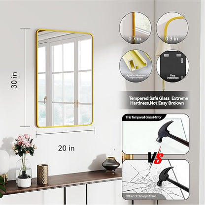 SCWF-GZ 20x30 Rectangle Mirror Full Length Wall Mounted Hanging or Against Wall Metal Frame Dressing Make-up Mirrors for Entryway Bedroom Bathroom Living Room 20 30 inch Gold