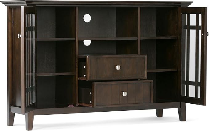 SIMPLIHOME Bedford TV Stand - 53 inch Wide Solid Wood Tall Media Console in Dark Tobacco Brown, Transitional Entertainment Center for Living Room for TVs up to 60 Inches with Cable Management