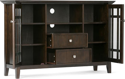 SIMPLIHOME Bedford TV Stand - 53 inch Wide Solid Wood Tall Media Console in Dark Tobacco Brown, Transitional Entertainment Center for Living Room for TVs up to 60 Inches with Cable Management