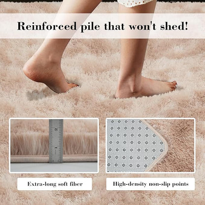 yongyangjuxin Fluffy Rug Shag Area Rug, Mottling Beige 9x12 Area Rugs for Living Room, Large Shag Area Rugs for Bedroom Kids Room Home Decor, Upgrade Anti-Skid Rectangular Fuzzy Rugs