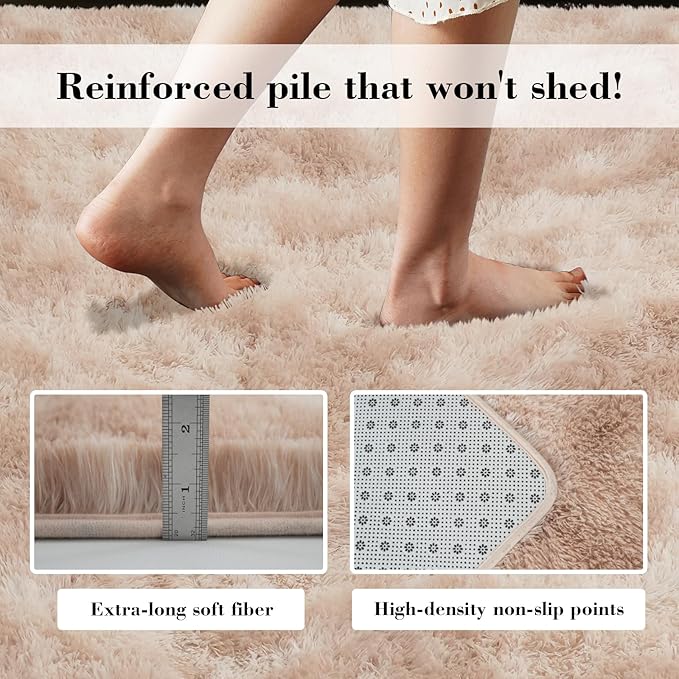 yongyangjuxin Fluffy Rug Shag Area Rug, Mottling Beige 6x9 Area Rugs for Living Room, Large Shag Area Rugs for Bedroom Kids Room Home Decor, Upgrade Anti-Skid Rectangular Fuzzy Rugs
