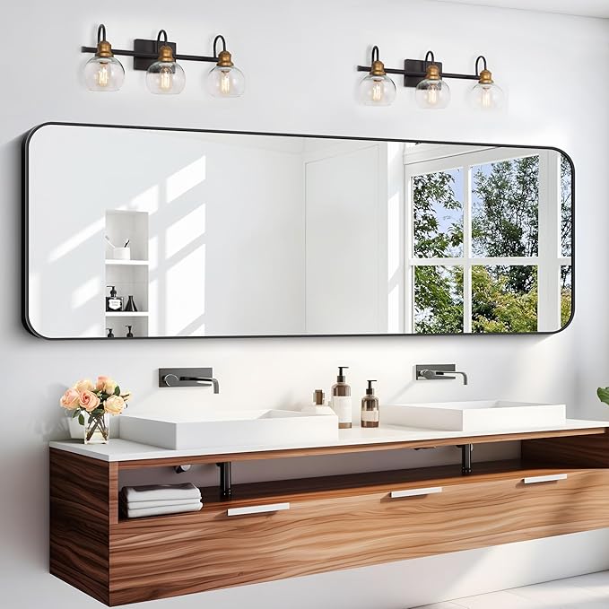 DESBING 60" x 20"Bathroom Mirror, Matte Black Wall Mirror with Metal Frame, Decorative Rectangular Vanity Mirror for Bedroom Bathroom Living Room Entryway (Horizontal/Vertical)
