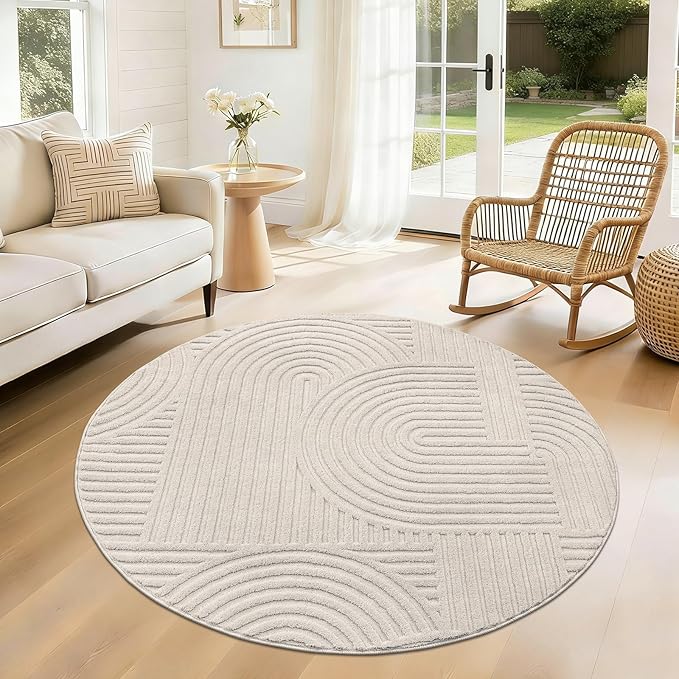Pauwer 4ft Washable Area Rugs for Living Room Modern Beige Solid Color Soft Fluffy Rugs for Bedroom Non Slip Boho Accent Indoor Mat Floor Carpet Cover for Kids Dining Room Kitchen Office