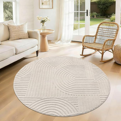 Pauwer 4ft Washable Area Rugs for Living Room Modern Beige Solid Color Soft Fluffy Rugs for Bedroom Non Slip Boho Accent Indoor Mat Floor Carpet Cover for Kids Dining Room Kitchen Office