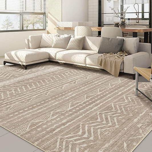 Nakagishi 5x8 Area Rug Living Room: Washable Boho Large Neutral Soft Rugs Farmhouse Stain Resistant Modern Indoor Non-Slip Floor Carpet for Bedroom Nursery Kids Playroom Office Dining Room- Dark Brown