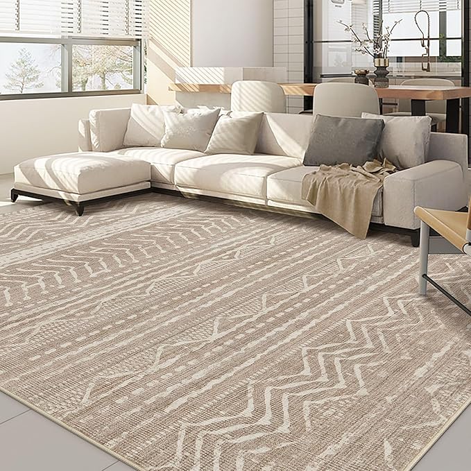 Nakagishi 8x10 Area Rugs Living Room: Washable Boho Large Neutral Soft Farmhouse Area Rugs Stain Resistant Modern Geometric Non-Slip Indoor Floor Carpet for Bedroom Nursery Kids Playroom Office