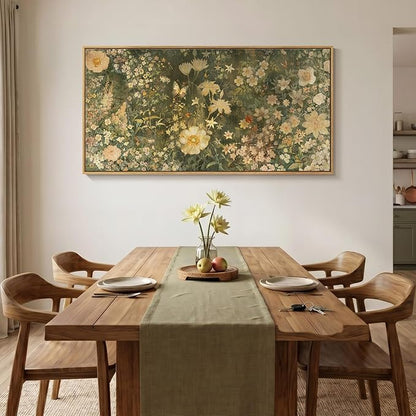 Large Framed Vintage Botanical Wall Art for Living Room, Rustic Retro Floral Canvas Painting Prints, Antique French Garden Flower Pictures for Farmhouse Bedroom Dining Room Wall Decor, 30x60 Inch
