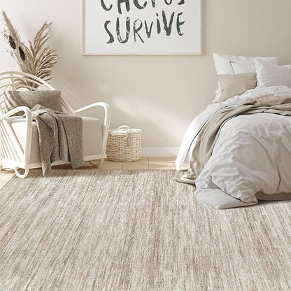 Nakagishi 9x12 Area Rugs Living Room: Washable Large Vintage Rug Neutral Non-Slip Soft Stain Resistant Indoor Carpet for Bedroom Nursery Dining Room Office Playroom - Brown-01
