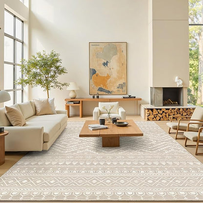 Miukiki 10x14 Area Rugs for Living Room Moroccan Washable Rugs Non Slip Indoor Floor Carpet Foldable Large Soft Area Rug with Low Pile for Dining Room Bedroom Office(Brown,10'x14')