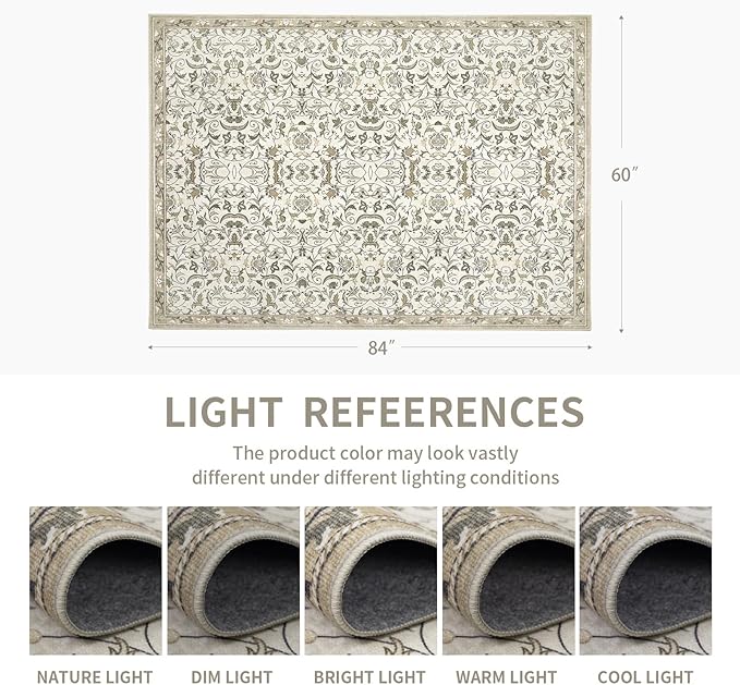 3×5 Washable Large Area Rugs for Living Room, Floral Soft Rug Non Slip Stain Resistant Carpet for Bedroom Dining Room Kitchen Farmhouse Home Decor，Beige Multi 061