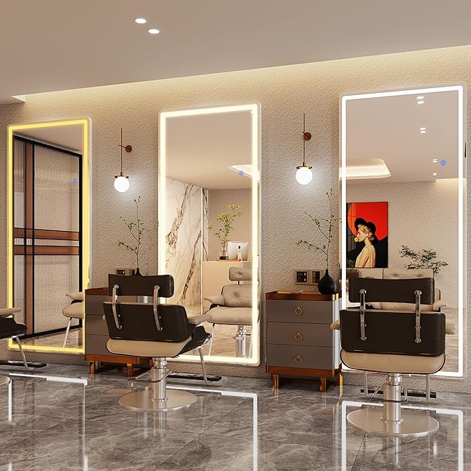 Antok LED Full Length Mirror with Light, 71"x28" Lighted Full Body Mirror with Stand, Dimmable & 3 Color Lighting Standing/Leaning/Wall Mounted Vanity Mirror for Bedroom Cloakroom Livingroom(Rect)