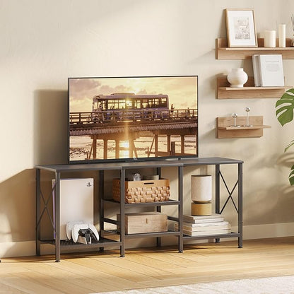 JARHETUN TV Stand for 55 Inch TV, Entertainment Center with 3-Tier Open Shelves, TV Console Table for Living Room, Bedroom, Black