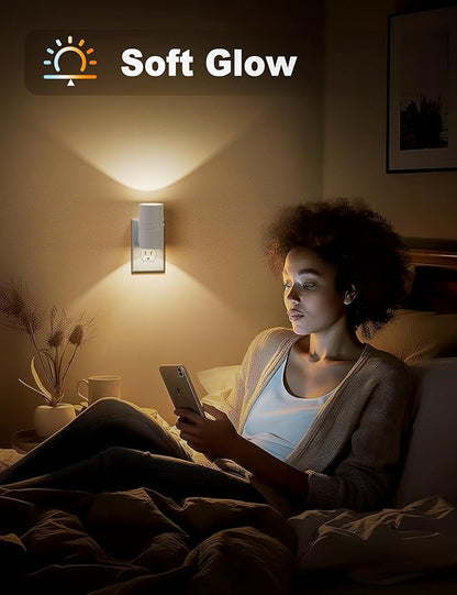 JandCase Night Lights Plug into Wall, Dimmable Night Light Plug in, Modern Night Light Dusk to Dawn Light Sensor, Warm White 3000K, 0-100LM Adjustable Brightness Nightlight for Hallway Bedroom, 4 Pack