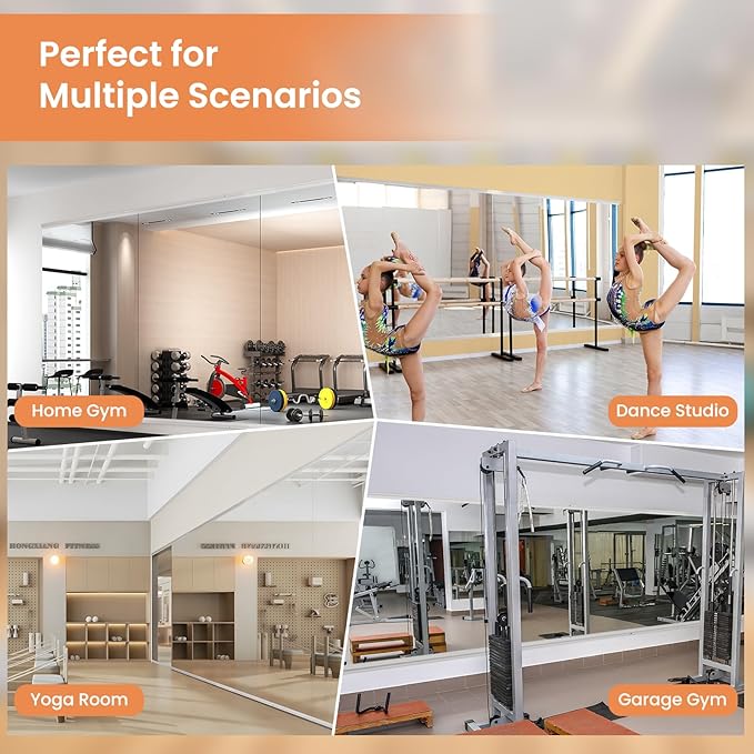 LOAAO Home Gym Mirror, 83"x39"-2 PCS Gym Mirrors for Wall, Frameless, Tempered Glass, Large Workout Mirrors for Home Gym, Dance Studio, Yoga Room, Garage Gym