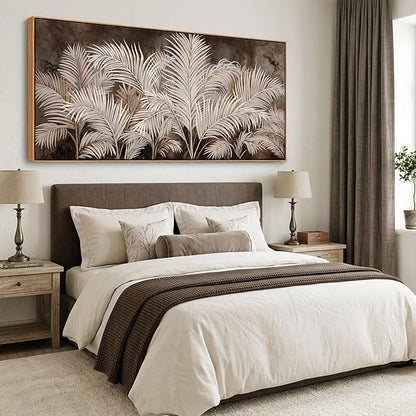 Boho Wall Art in Modern Brown, Minimalist Canvas Artwork for Living Room,Framed Large Wall Art for Bedroom Wall Decor - Textured Decorative Neutral Wall Pictures 31×70IN