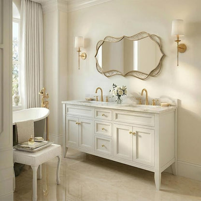 Besdomus Gold Bathroom Wall Mirror: 24"x48" Scalloped Modern Brass Gold Vanity Mirror for Wall - Farmhouse Decorative Vertical or Horizontal Hanging - Wall Decor for Living Room/Bedroom/Bathroom