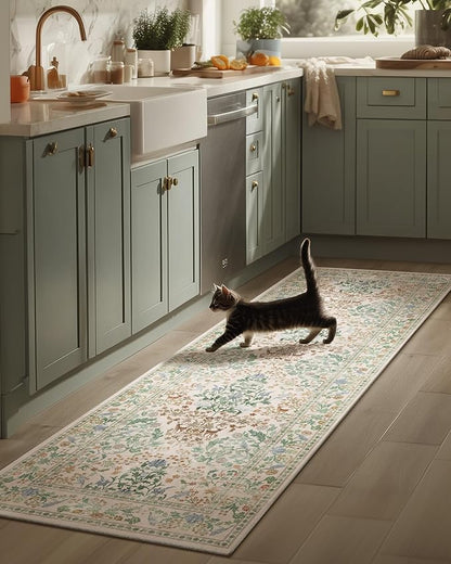 Washable Runners for Hallways Kitchen Rugs: 2'6"x8' Kitchen Runner Stain Resistant Non Slip Low Pile Soft Carpet Runner Rug for Entryway Indoor Hallway Bedroom Beside Bathroom Laundry Room