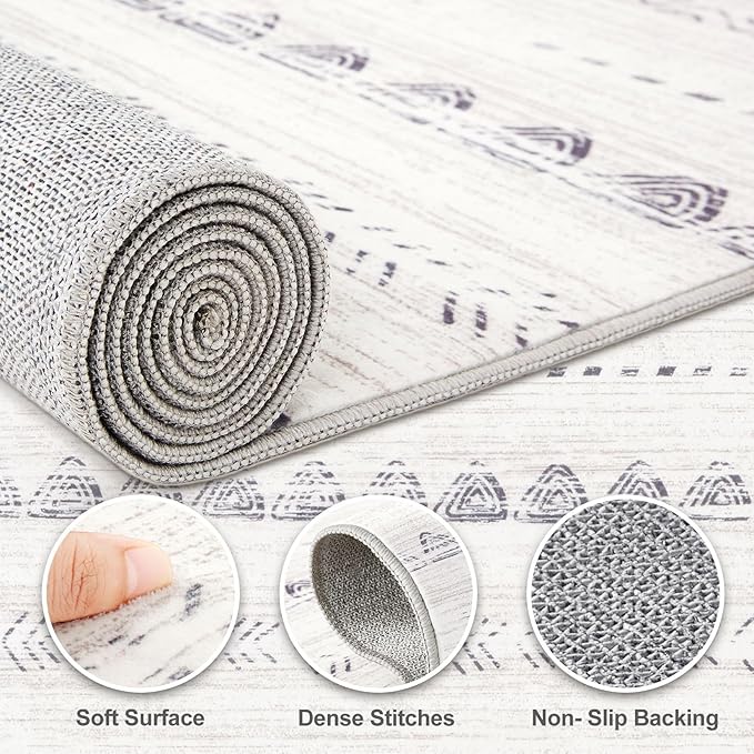 Nakagishi 9x13 Area Rugs Living Room: Washable Boho Large Neutral Soft Farmhouse Rug Stain Resistant Modern Moroccan Non-Slip Indoor Carpet for Bedroom Nursery Kids Playroom Office Dining Room- Grey