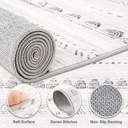 Nakagishi Runner Rug Kitchen Washable Rugs: 2x6 Non-Slip Boho Soft Modern Stain Resistant Indoor Floor Neutral Farmhouse Throw Carpet for Hallway Bathroom Laundry Room Entryway Bedroom- Gray