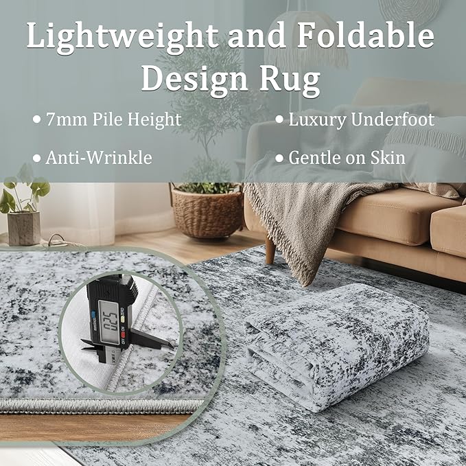 5x7 Area Rug Living Room Rugs - Washable Rug Large Modern Abstract Soft Thin Carpets Indoor Floor No Slip Vintage Carpet for Bedroom Under Dining Table Nursery Home Office Decor Gray White