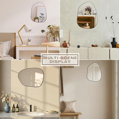 PERFNIQUE Irregular Wall Mirror Asymmetrical Mirror, 16''x12'' Black Mirror for Bathroom Bedroom Living Room Entryway, Decorative Modern Wall Decor, Wall Mounted (Black, 16''x12'')