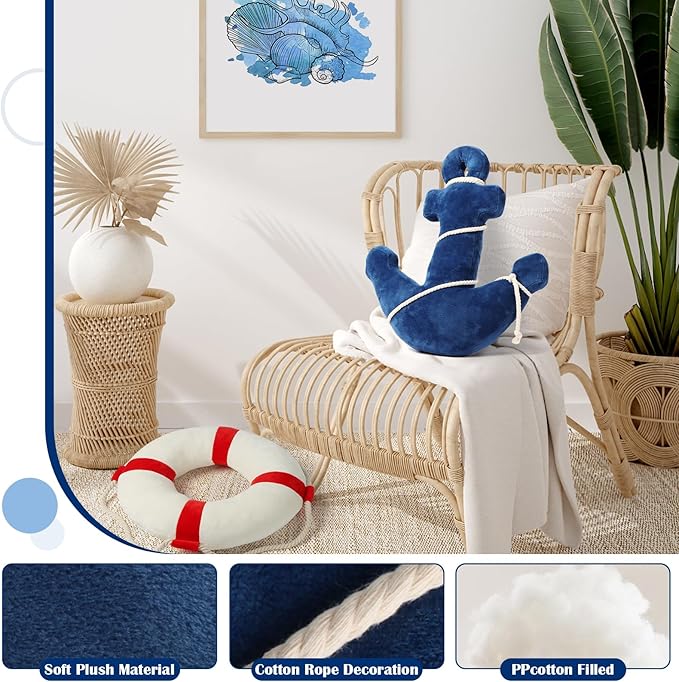 Marble Empire Anchor Pillow Nautical Throw Pillows Coastal Decorative Pillow Beach Themed Plush Pillow for Home Bed Couch (Navy)