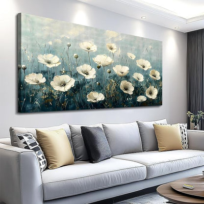 FUHAIHUA Canvas Wall Decor For Bedroom Large Wall Art For Living Room Office Decorations White Flowers Landscape Painting Modern Wall Pictures Aesthetics Posters Ready To Hang Home Decor 24x48 In
