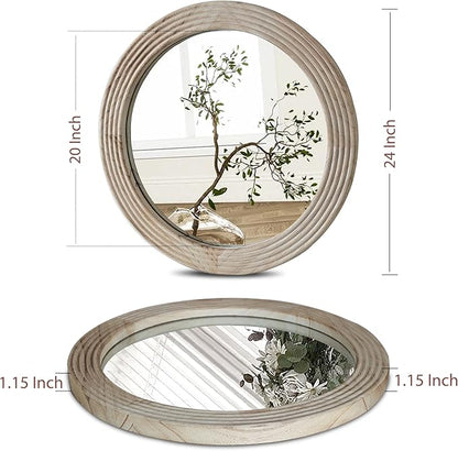 LOSOUR Round Mirror, Farmhouse Decor Solid Wood Frame Wall Circle Mirror, Decorative Mirrors for Bathroom Over Sink, Living Room, Entryway,Bedroom, Entryway, Hallway,Foyer (1, Brown, 24" L x 24" W)