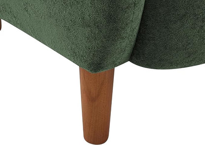 Christopher Knight Home Dolly Velvet Wingback Club Chair, Bedroom Comfy Reading Chair, Low Profile Accent Chair, Solid Wood Frame, Olive Green+Teak