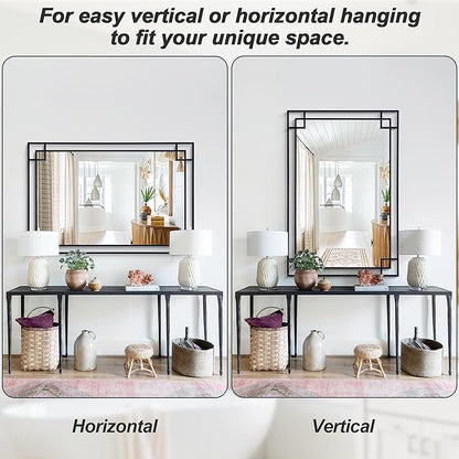 Chende 32''x47'' Large Black Mirror for Wall with Metal Frame, Modern Rectangular Decorative Mirror for Bathroom, Fireplace, Sofa, Horizontal/Vertical Hanging