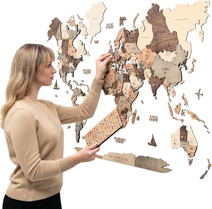 Enjoy The Wood 3D Wooden World Map Wall Art - Large Travel Map with Pins for Art Decor - Decorative Map of the World for Home, Office - Travel Wall Art Housewarming Gift Idea (Smokey, XL, Unframed)