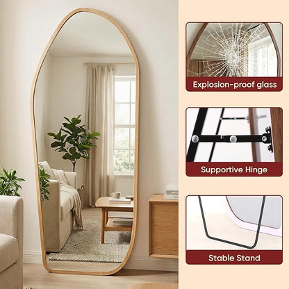Suidia Full Length Mirror, Oversized Floor Mirror with Solid Wood Frame, Large Standing Mirror for Bedroom Living Room, Wood Art Style, Light Walnut, 68" L x 26" W