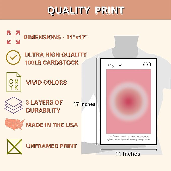 Aura Angel Numbers Poster Sets of 9 for Home Room Decor Aesthetic - Minimalist Wall Art, Positive Inspirational Quotes Poster Prints, and Aesthetic Posters for Bedroom - 11x17 in. Laminated, No Frame