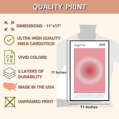 Aura Angel Numbers Poster Sets of 9 for Home Room Decor Aesthetic - Minimalist Wall Art, Positive Inspirational Quotes Poster Prints, and Aesthetic Posters for Bedroom - 11x17 in. Laminated, No Frame