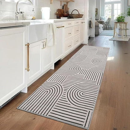 Modern Rug 2.5x8 Runners for Hallways, Abstract Kitchen Runner Rugs Non Slip Bath Runners, Rainbow Washable Runner Rug for Bedroom, Soft Long Rugs for Entryway Bathroom Laundry Dorm, Blackwhite