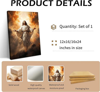 Jesus Canvas Wall Art, Christ Divine Mercy Portrait, Catholic Christian Wall Decor of God for Living Room or Prayer Room, Vintage Room Decor Picture – 16"x24" Framed